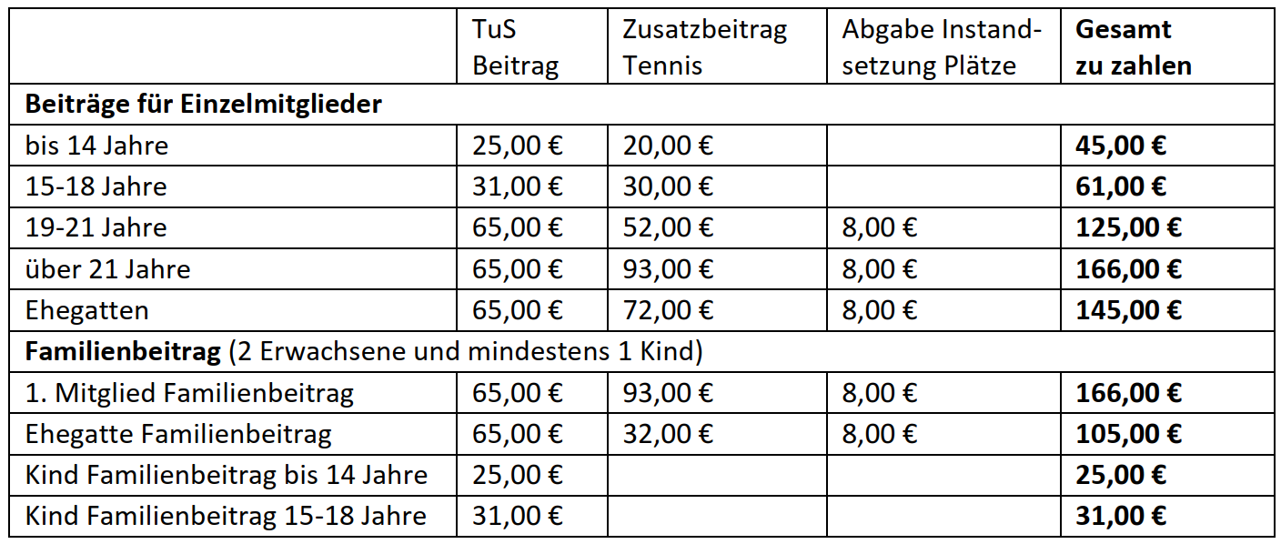 Beiträge der Tennisabteilung